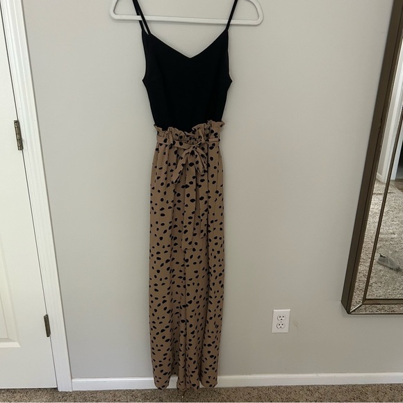 Blue Rain Black and Tan Wide Leg Animal Print Belted Jumpsuit Size XS - Picture 2 of 7